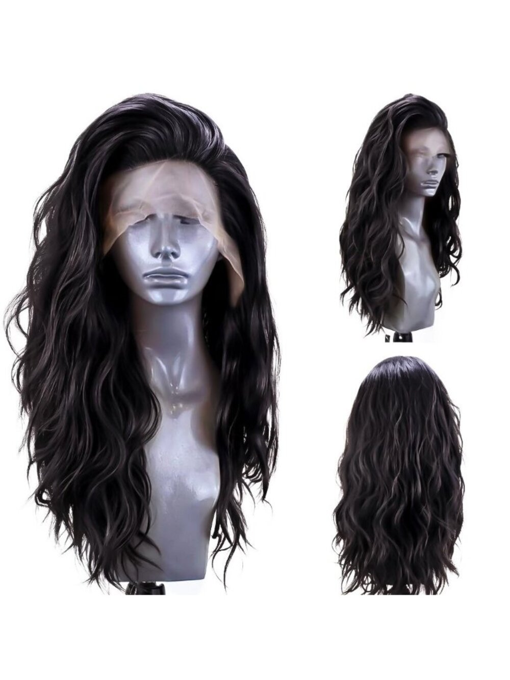 24 inch Women's Black Long Natural Curly Synthetic Fashion Lace Front Wigs